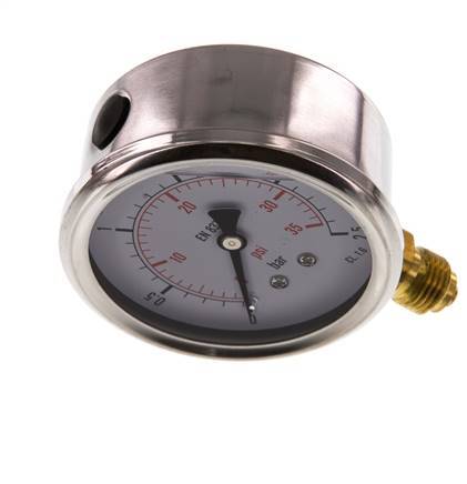 0..2.5 Bar (0..36 psi) Manómetro de glicerina Abajo Acero inoxidable/Latón 63 mm Clase 1.6