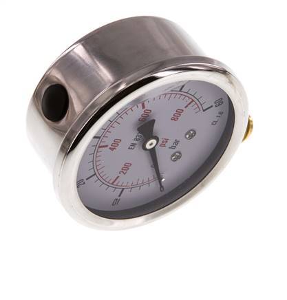 0..60 Bar (0..870 psi) Manómetro de glicerina Abajo Acero inoxidable/Latón 63 mm Clase 1.6