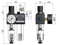 FRL 2 Partes G1/4'' 1200l/min 0.5-16.0bar/7-232psi Auto Policarbonato Multifix 1