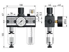 FRL 3 Partes G1/4'' 1200l/min 0.5-10.0bar/7-145psi Semi-Auto Metal Multifix 1