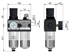 FRL 2 Partes G1/2'' 5800l/min 0.5-16.0bar/7-232psi Auto Metal Multifix 2
