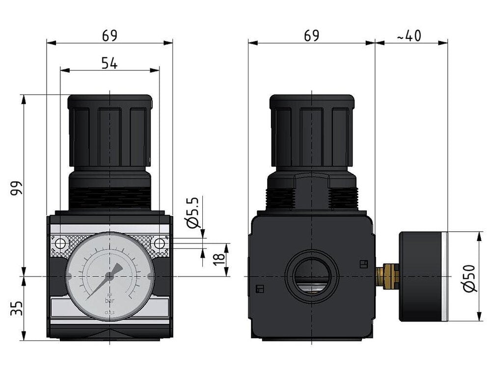 Pressure Regulator G1/2'' 8700 l/min 0.5-16.0bar/7-232psi Zinc Die-Cast Cylinder Lock Multifix 2