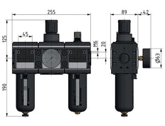 FRL G1'' 12000l/min 0,5-10,0bar/7-145psi Multifix 4