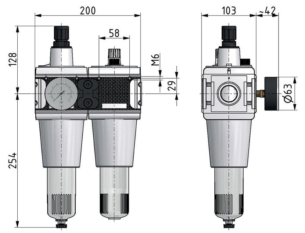 FRL G1'' 13500l/min 0,2-6,0bar/3-87psi Multifix 5