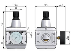 Regulador de presión G1'' 17500l/min 0.2-6.0bar/3-87psi Aluminium Multifix 5