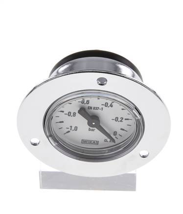 -1..0 Bar (-15..0 psi) Panel Mount Pressure Gauge Steel/Brass 40 mm Class 2.5 (Front Panel)