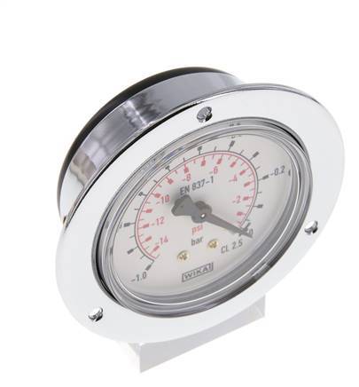 -1..0 Bar (-15..0 psi) Panel Mount Pressure Gauge Steel/Brass 63 mm Class 2.5 (Front Panel)