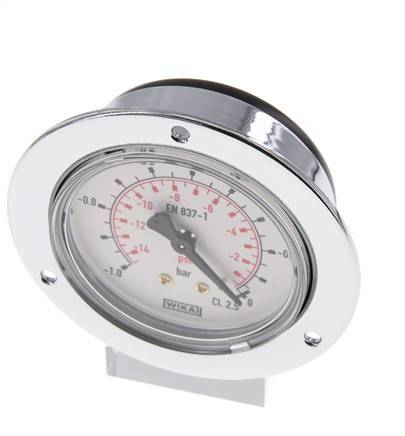 -1..0 Bar (-15..0 psi) Panel Mount Pressure Gauge Steel/Brass 63 mm Class 2.5 (Front Panel)