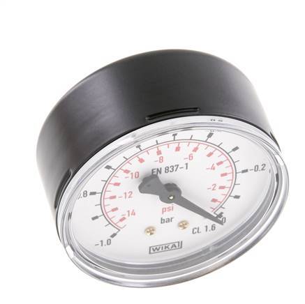 -1..0 Bar (-15..0 psi) Pressure Gauge Rear Steel/Brass 63 mm Class 1.6