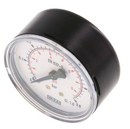 0..0.6 Bar (0..9 psi) Pressure Gauge Rear Steel/Brass 63 mm Class 1.6