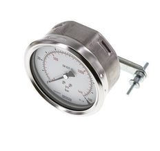 0..100 Bar (0..1450 psi) Panel Mount Pressure Gauge Steel/Brass 100 mm Class 1.0 (Bracket)