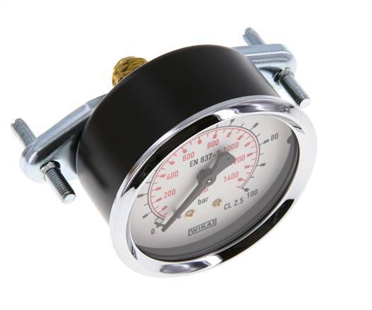 0..100 Bar (0..1450 psi) Panel Mount Pressure Gauge Steel/Brass 63 mm Class 2.5 (Bracket)