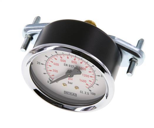 0..100 Bar (0..1450 psi) Panel Mount Pressure Gauge Steel/Brass 63 mm Class 2.5 (Bracket)