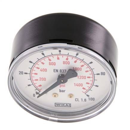 0..100 Bar (0..1450 psi) Pressure Gauge Rear Steel/Brass 63 mm Class 1.6