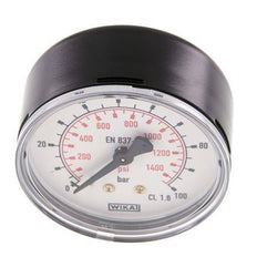 0..100 Bar (0..1450 psi) Pressure Gauge Rear Steel/Brass 63 mm Class 1.6