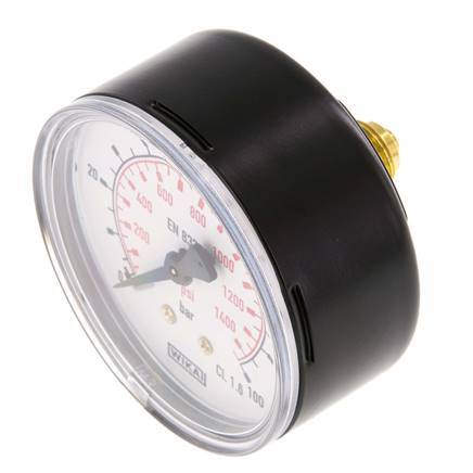 0..100 Bar (0..1450 psi) Pressure Gauge Rear Steel/Brass 63 mm Class 1.6