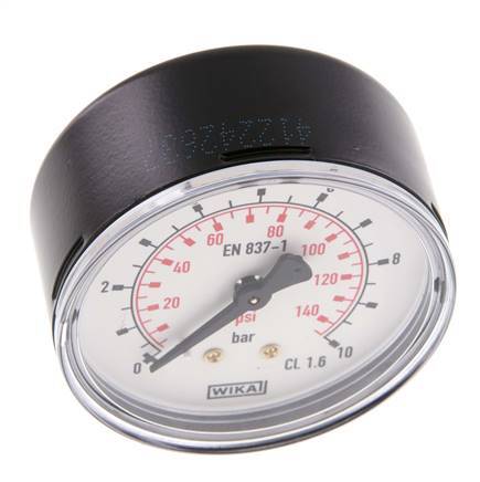 0..10 Bar (0..145 psi) Pressure Gauge Rear Steel/Brass 63 mm Class 1.6