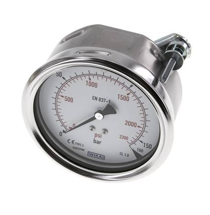 0..160 Bar (0..2321 psi) Panel Mount Pressure Gauge Steel/Brass 100 mm Class 1.0 (Bracket)