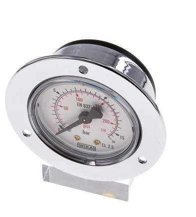 0..16 Bar (0..232 psi) Panel Mount Pressure Gauge Steel/Brass 50 mm Class 2.5 (Front Panel)