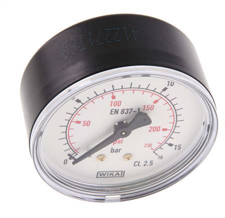0..16 Bar (0..232 psi) Pressure Gauge Rear Plastic/Brass 63 mm Class 2.5