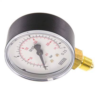 Manómetro de presión debajo de plástico / latón 63 mm Clase 2.5
