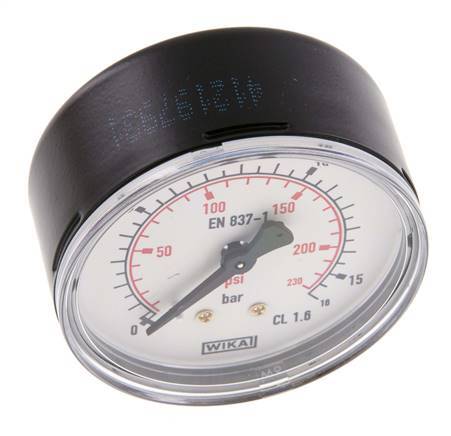 0..16 Bar (0..232 psi) Pressure Gauge Rear Steel/Brass 63 mm Class 1.6