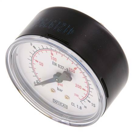0..16 Bar (0..232 psi) Pressure Gauge Rear Steel/Brass 63 mm Class 1.6