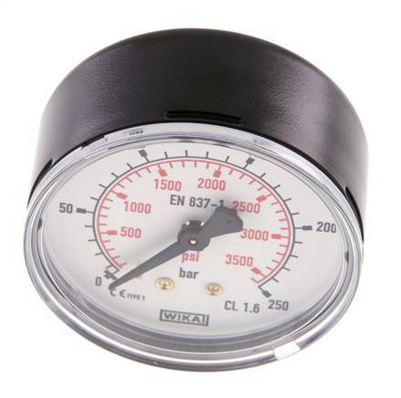 0..250 Bar (0..3626 psi) Pressure Gauge Rear Steel/Brass 63 mm Class 1.6