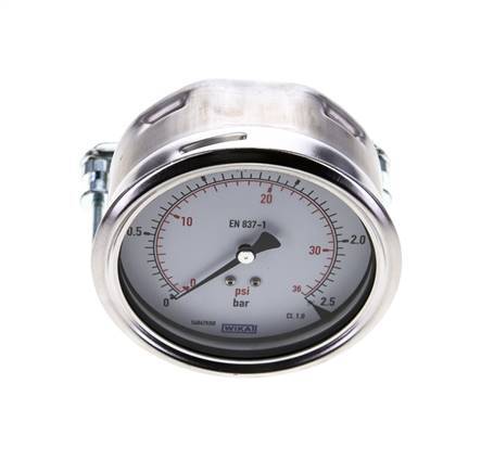 0..2.5 Bar (0..36 psi) Panel Mount Pressure Gauge Steel/Brass 100 mm Class 1.0 (Bracket)