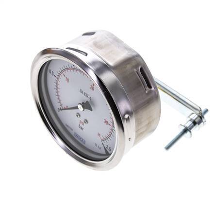 0..2.5 Bar (0..36 psi) Panel Mount Pressure Gauge Steel/Brass 100 mm Class 1.0 (Bracket)