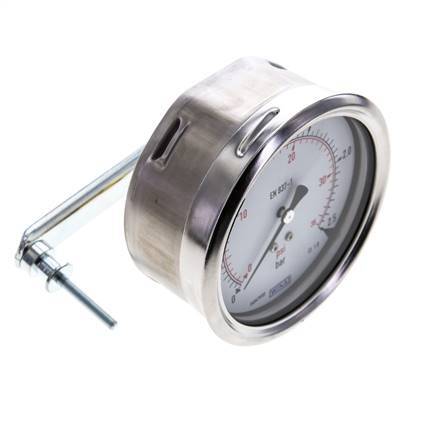 0..2.5 Bar (0..36 psi) Panel Mount Pressure Gauge Steel/Brass 100 mm Class 1.0 (Bracket)