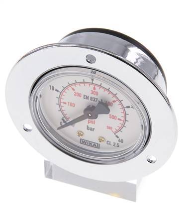 0..40 Bar (0..580 psi) Panel Mount Pressure Gauge Steel/Brass 50 mm Class 2.5 (Front Panel)