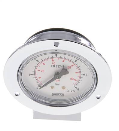 0..6 Bar (0..87 psi) Panel Mount Pressure Gauge Steel/Brass 63 mm Class 2.5 (Front Panel)