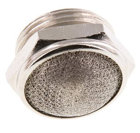 Silenciador Neumático Compacto de Latón Niquelado G1'' 1.4301 Malla Metálica