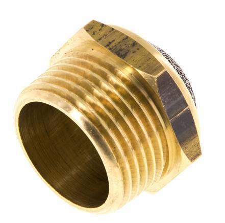 Silenciador Neumático Compacto de Latón NPT 1'' Malla Metálica 1.4301