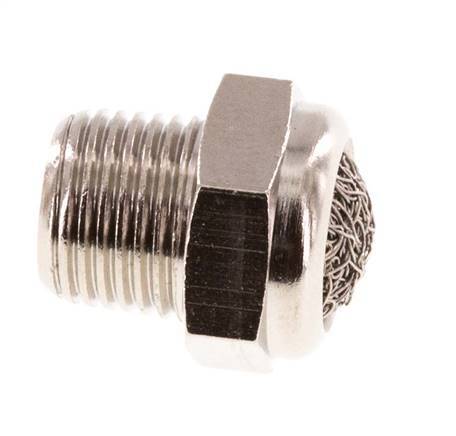 Silenciador Neumático Compacto de Latón Niquelado NPT 1/8'' 1.4301 Malla Metálica [5 Piezas]