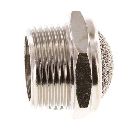 Silenciador Neumático Compacto de Latón Niquelado NPT 3/4'' Malla Metálica 1.4301