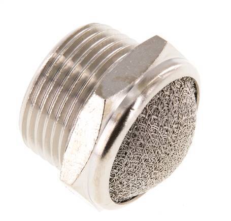 Silenciador Neumático Compacto de Latón Niquelado NPT 3/4'' Malla Metálica 1.4301