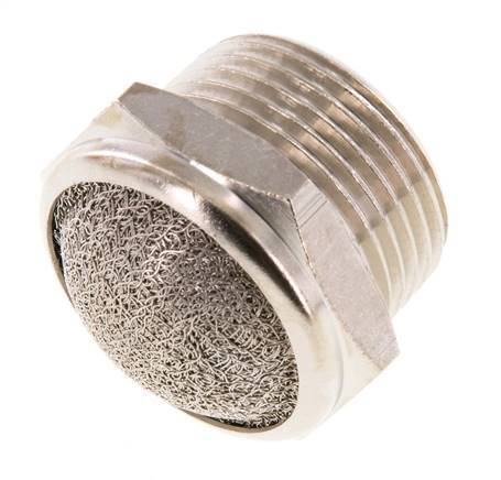 Silenciador Neumático Compacto de Latón Niquelado NPT 3/4'' Malla Metálica 1.4301