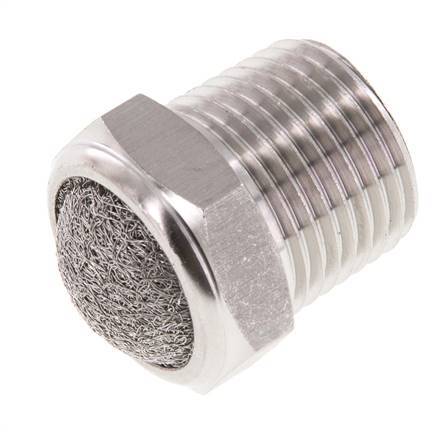 Silenciador Neumático Compacto de Acero Inoxidable NPT 1/2'' 1.4301 Malla Metálica