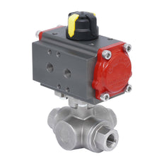 Válvula de Bola Neumática de Acero Inoxidable 3 Vías Rp 1-1/2'' L-Port Doble Efecto