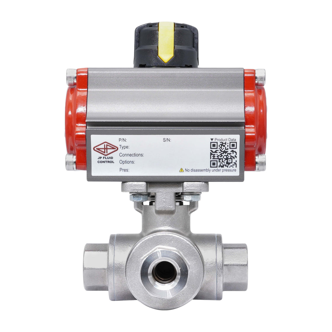 Válvula de Bola Neumática de Acero Inoxidable 3 Vías Rp 1-1/2'' L-Port Doble Efecto