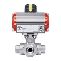 Válvula de Bola Neumática de Acero Inoxidable 3 Vías Rp 1-1/2'' L-Port Apertura por Resorte