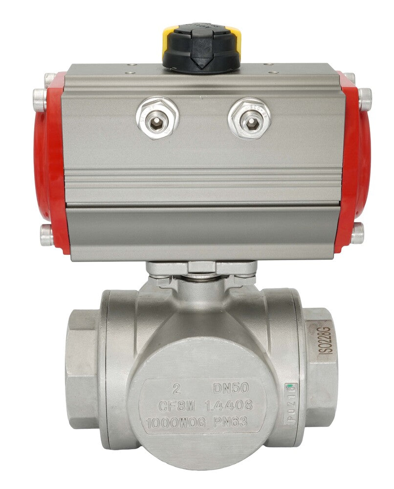 3-Way Pneumatic Ball Valve G3/8'' T-bore Brass Spring Opening