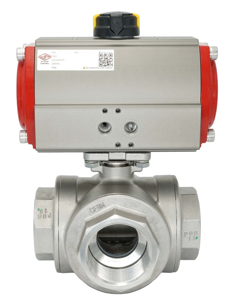3-Way Pneumatic Ball Valve G1'' L-bore Brass Spring Opening