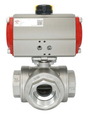 3-Way Pneumatic Ball Valve G1 1/4'' L-bore Brass Spring Opening