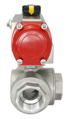 3-Way Pneumatic Ball Valve G1/2'' L-bore Brass Spring Opening