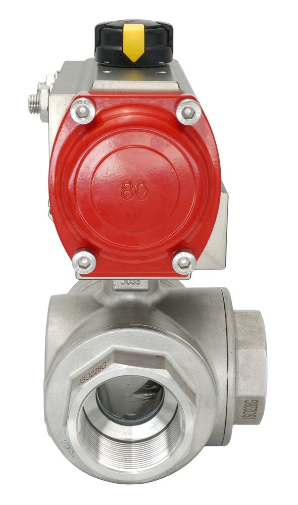 3-Way Pneumatic Ball Valve G2'' T-bore Brass Double Acting