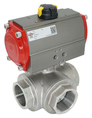 3-Way Pneumatic Ball Valve G3/8'' L-bore Brass Spring Opening