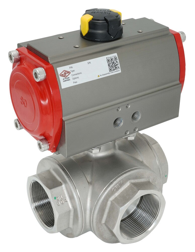 3-Way Pneumatic Ball Valve G1/4'' T-bore Brass Spring Opening